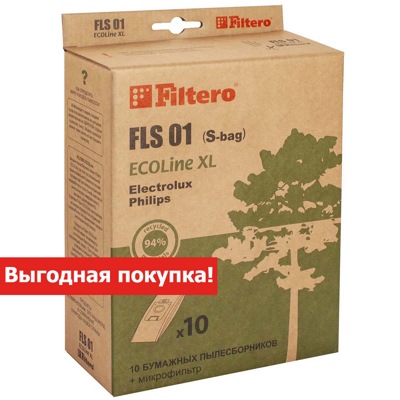 Filtero FLS 01 (S-bag) ECOLine XL, Мешки-пылесборники 10 шт + микрофильтр, бумажные