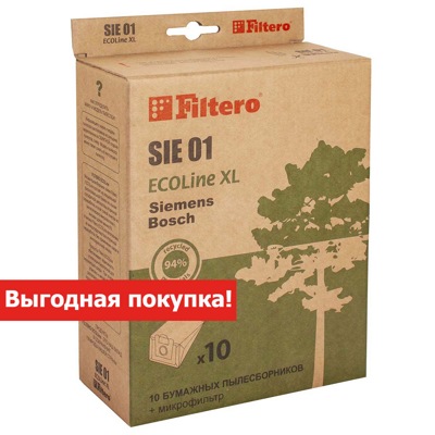 Filtero SIE 01 ECOLine XL, Мешки-пылесборники  10 шт + микрофильтр, бумажные