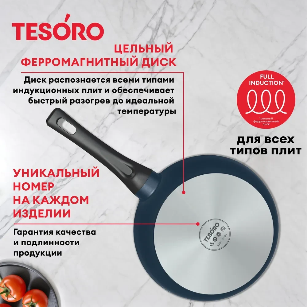 Сковорода Tesoro Florence Induction total blue TF1624tbi 24см