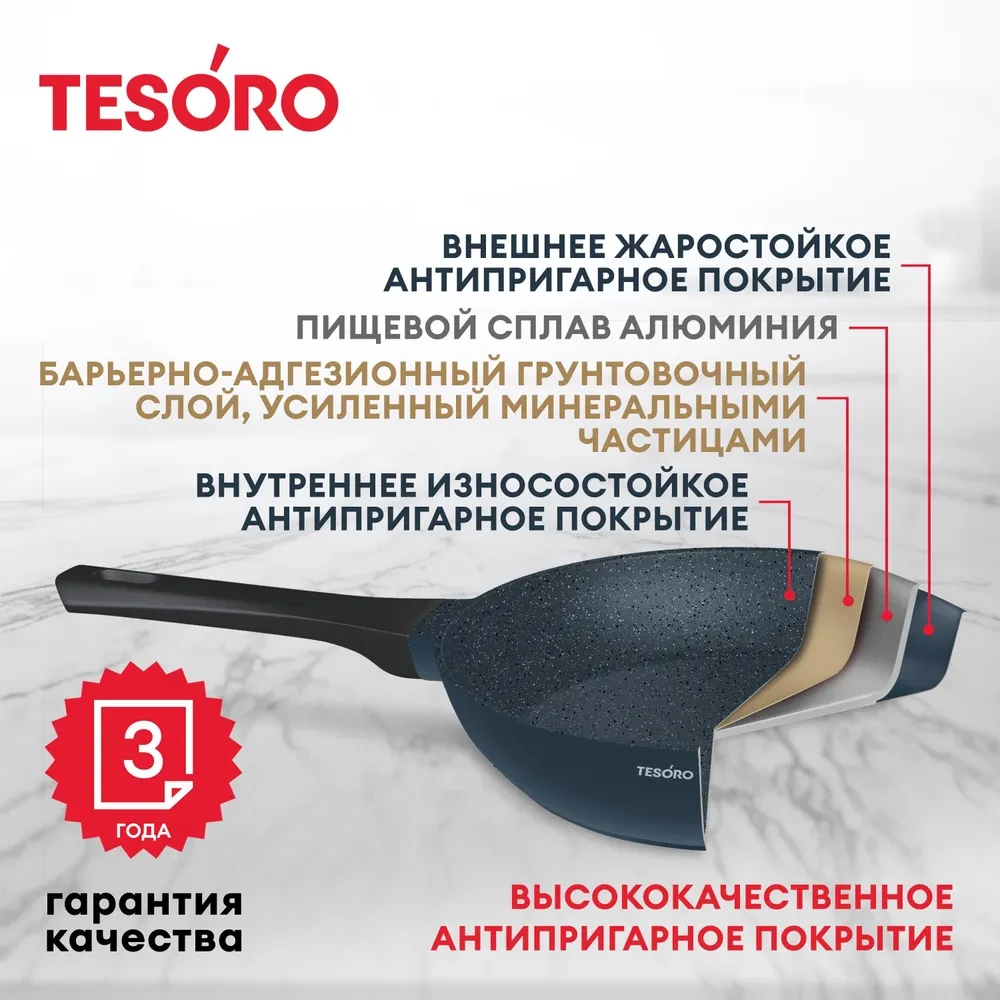 Сковорода Tesoro Florence Induction total blue TF1624tbi 24см