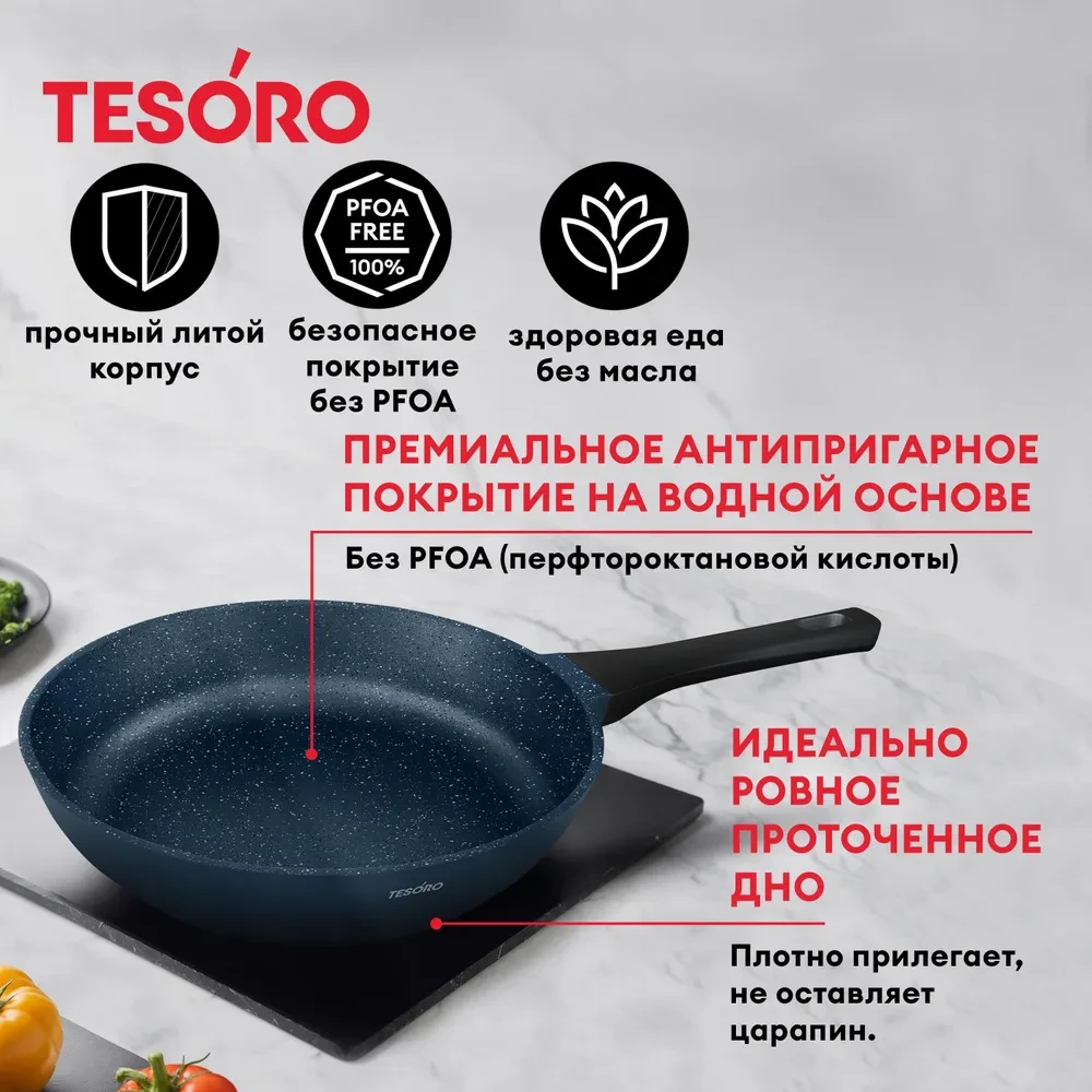 Сковорода Tesoro Florence Induction total blue TF1628tbi 28см