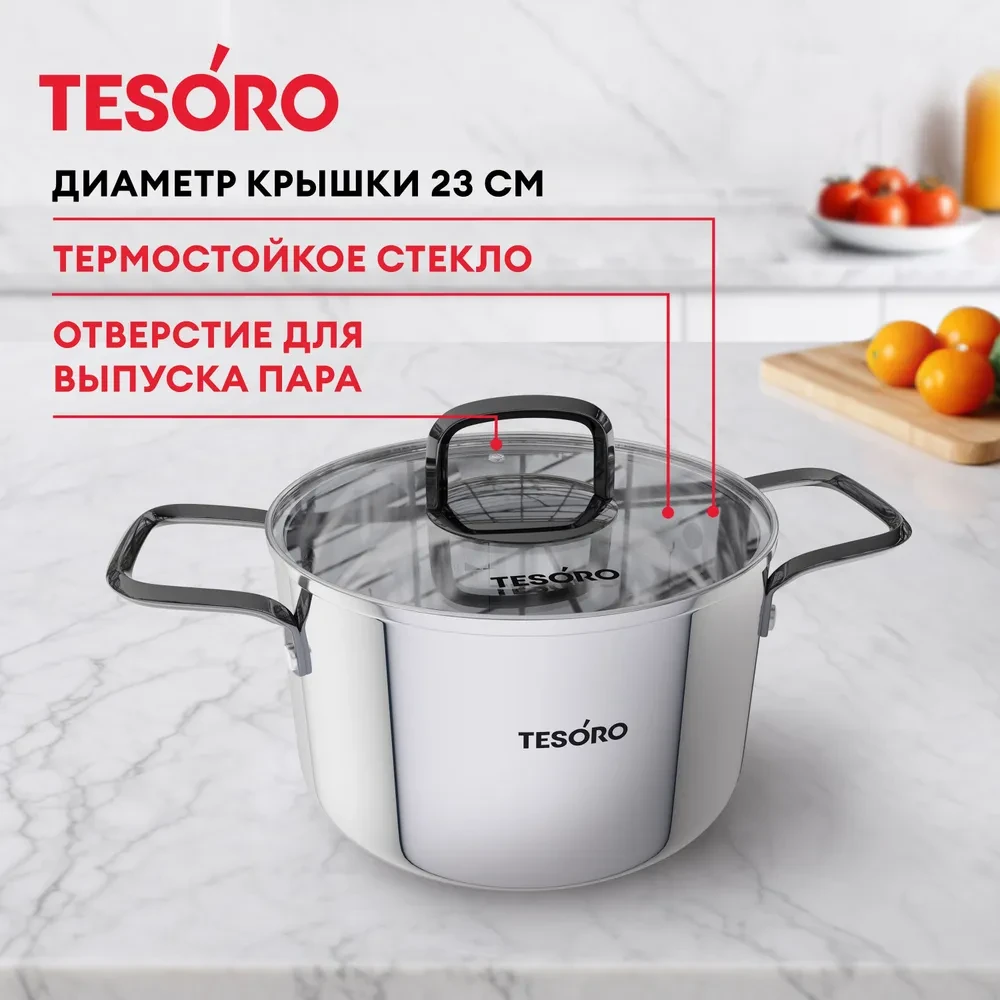 Кастрюля Tesoro Asti со стеклянной крышкой КС643 4,3л