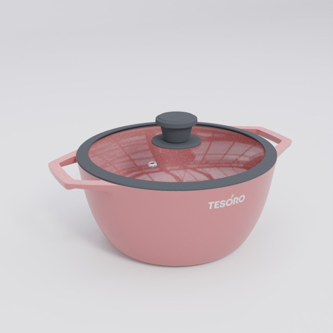 Кастрюля 3л Tesoro Florence Induction total pink с крышкой с силиконовым ободом  TF6630tpi