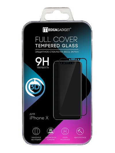 Защитное стекло для apple iPhone X MEDIAGADGET 3D FULL COVER TEMPERED GLASS (черная рамка)