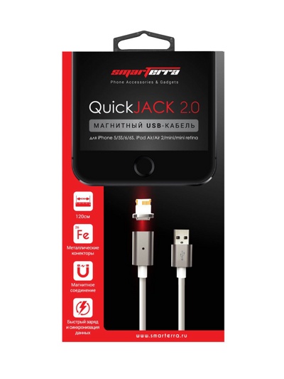 Магнитный USB-кабель Smarterra QuickJack 2.0 для устройств c разъемом microUSB STRQJMUWT (PVC,белый) - фото