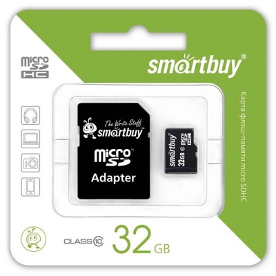 Карта памяти SmartBuy MicroSDHC 32Gb Class 10 + SD adapter (SB32GBSDCL10-01) 
