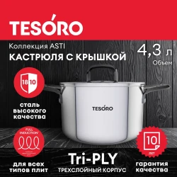 Кастрюля Tesoro Asti со стеклянной крышкой КС643 4,3л - фото