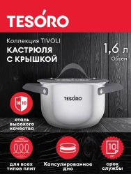 Кастрюля Tesoro Tivoli со стеклянной крышкой КС816 1,6л  - фото