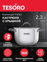 Кастрюля Tesoro Tivoli со стеклянной крышкой КС823 2,3л - фото