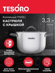 Кастрюля Tesoro Tivoli со стеклянной крышкой КС833 3,3л - фото