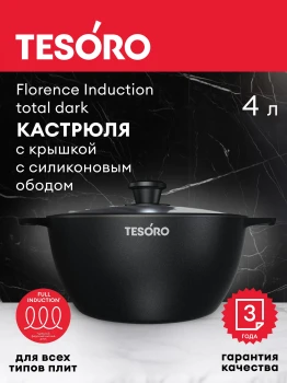 Кастрюля 4л Tesoro Florence Induction total dark с крышкой с силиконовым ободом  TF6640tdi - фото