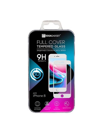 Защитное стекло для apple iPhone 7/8 MEDIAGADGET 3D Full cover glass (белая рамка) упаковка пластик
