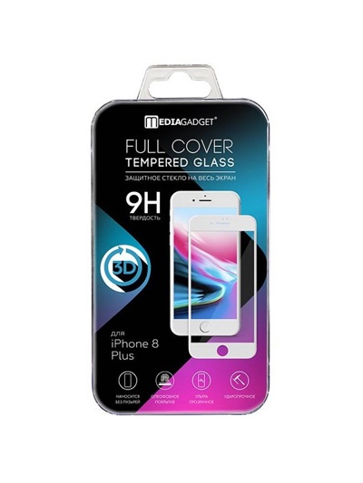 Защитное стекло для apple iPhone 7/8 Plus MEDIAGADGET 3D Full cover TEMPERED glass (белая рамка) упаковка пластик - фото